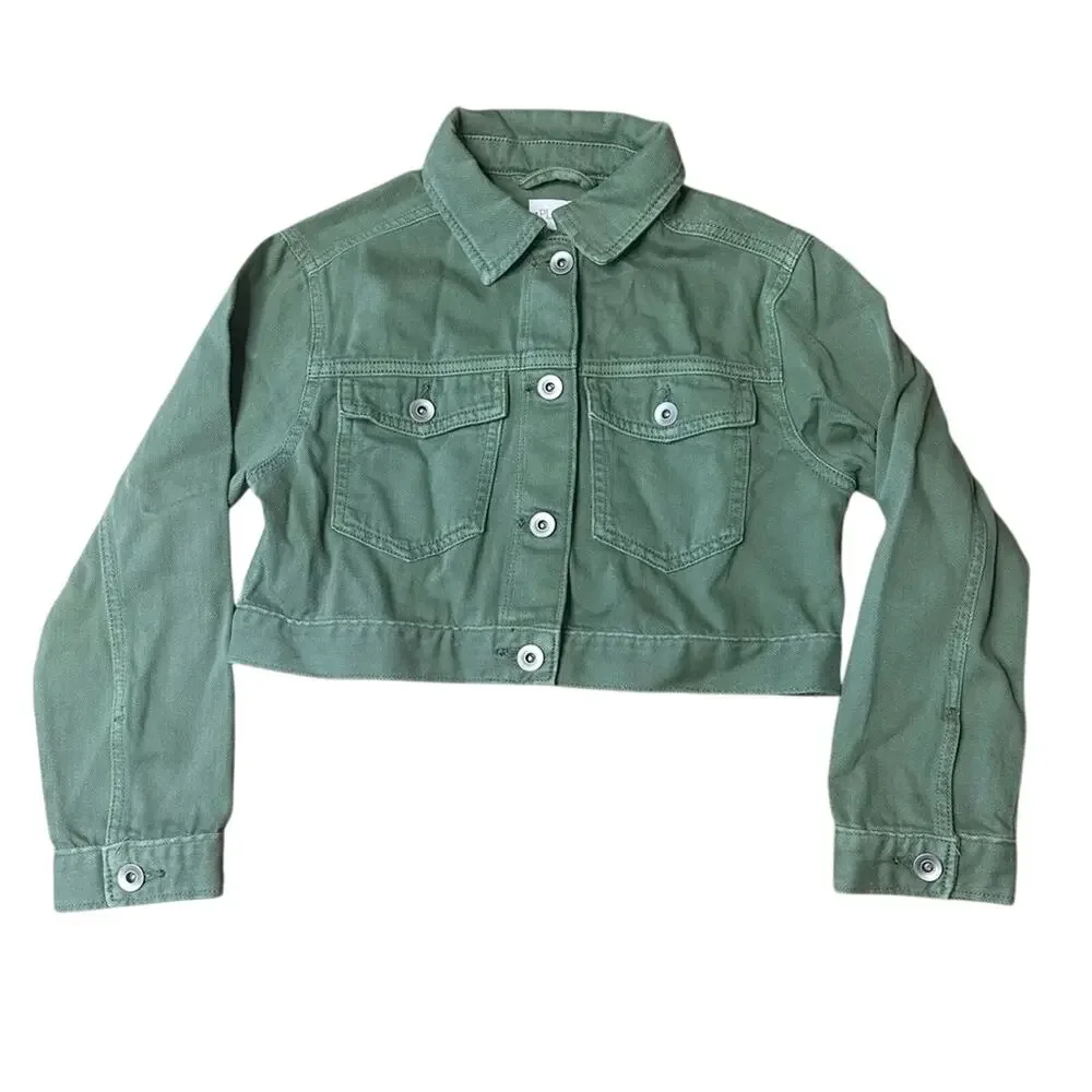 Children's Place Little Girl's‎ Olive Green Jean Jacket Sz 7/8 Layering Classic